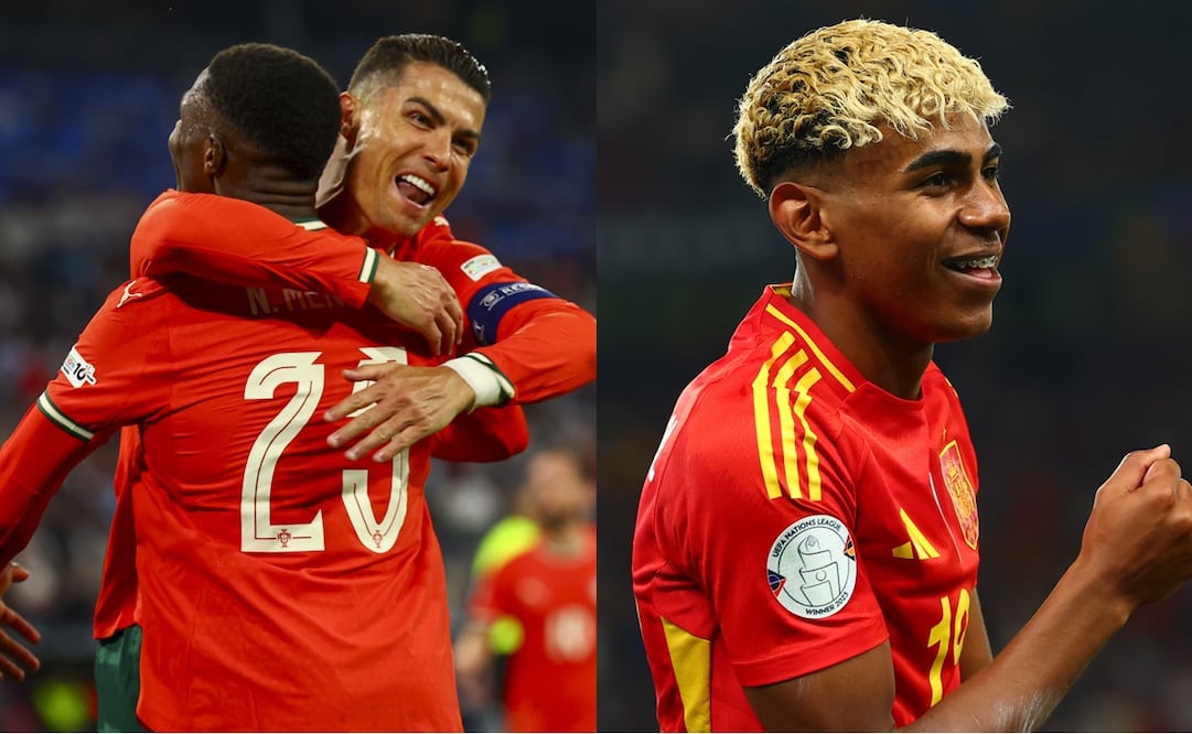 Cristiano Ronaldo y Lamine Yamal en festejo de gol con Portugal y España, respectivamente, durante la UEFA Nations League - Fotos: EFE