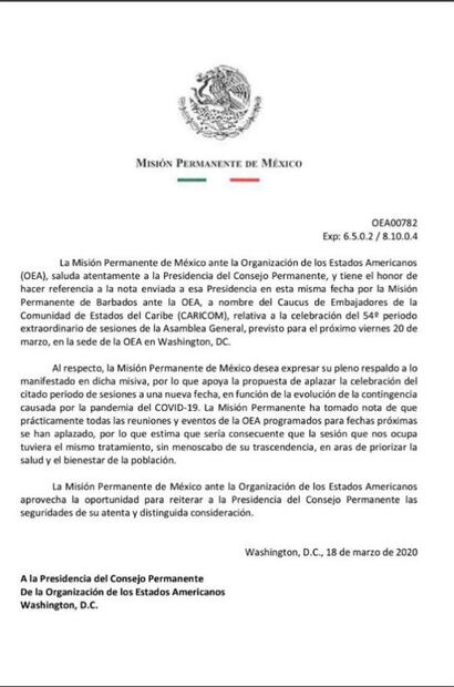 Pide Caricom aplazar elecciones en la OEA; México apoya propuesta