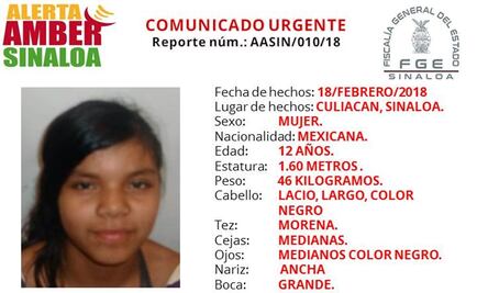 Aparece menor extraviada el pasado febrero en Sinaloa 