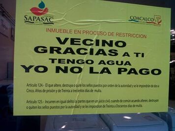 Colocan sellos a deudores de agua potable de Coacalco 