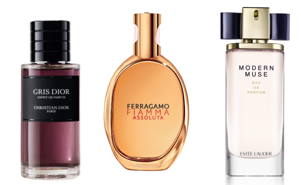 Gris Dior Esprit de Parfum, Ferragamo Fiamma Assoluta, Estée Lauder. Foto: Dior, Ferragamo, Amazon