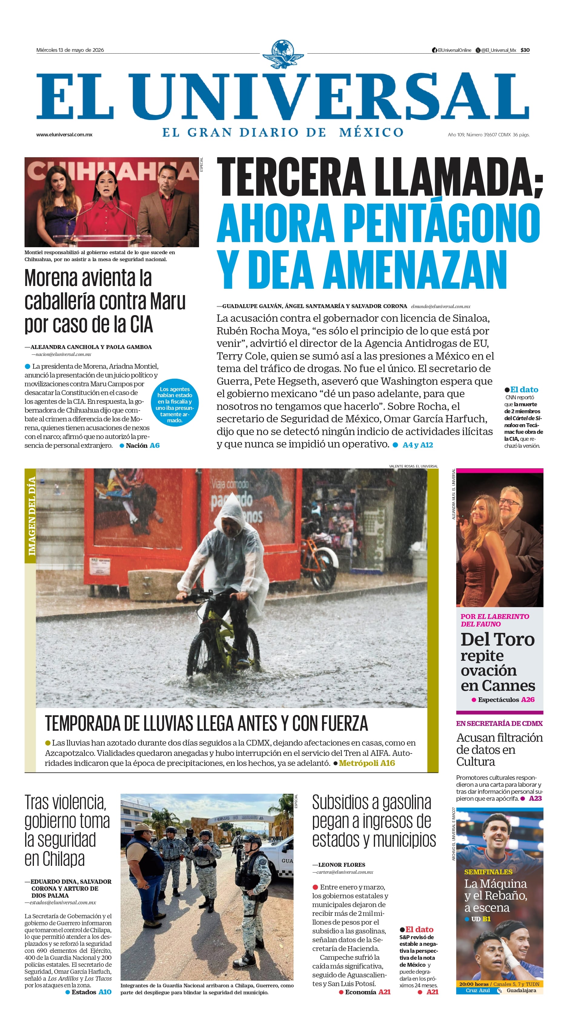 Portada impresa del 13 de mayo de 2026