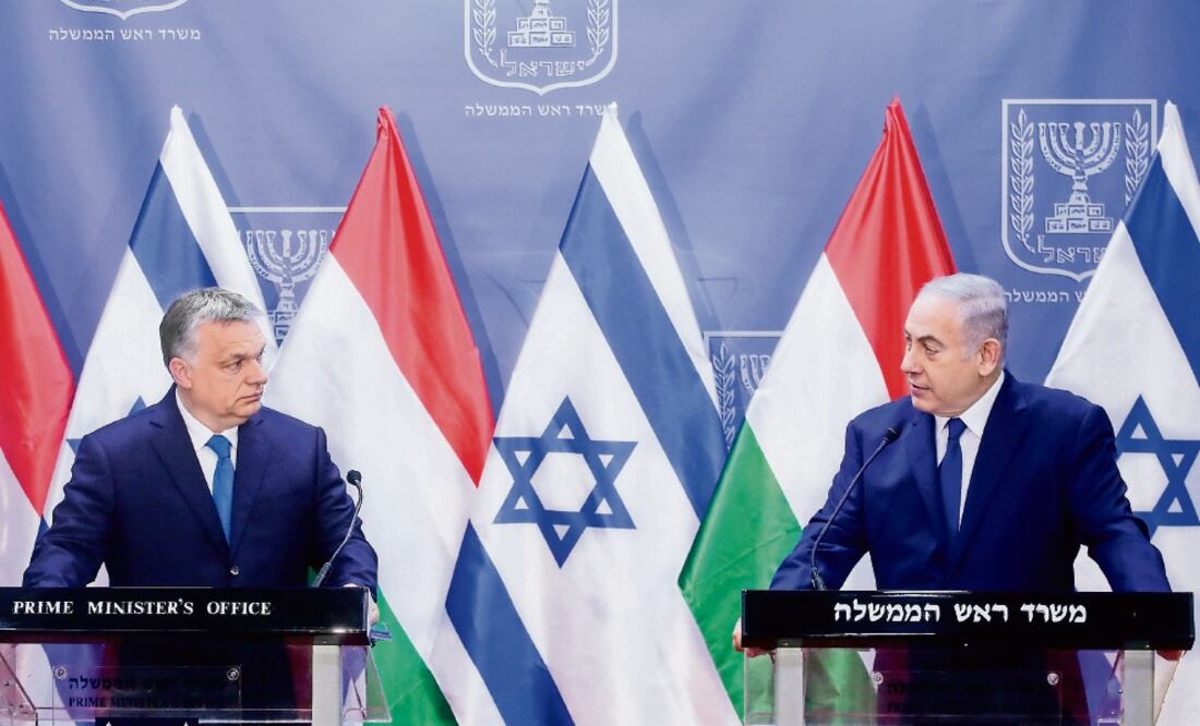 El primer ministro de Hungría, Viktor Orban, durante una conferencia de prensa con su par de Israel, Benjamin Netanyahu. Foto: XINHUA