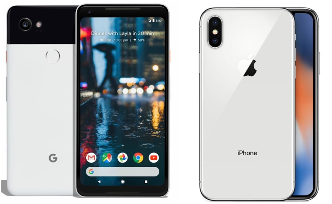 Ambos Pixel 2 están equipados con cámaras frontales de 8 megapíxeles, mientras que la del iPhone X es de 7 mpx.