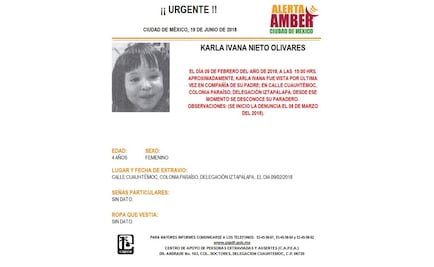 Alerta Amber. Buscan a Karla Ivana Nieto en Iztapalapa