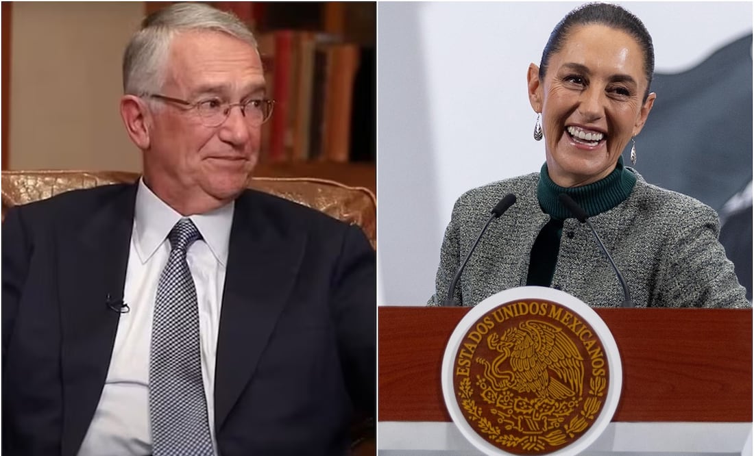 Este viernes, la presidenta Claudia Sheinbaum lanzó un guiño al empresario Ricardo Salinas Pliego. Foto: X y Hugo Salvador. EL UNIVERSAL