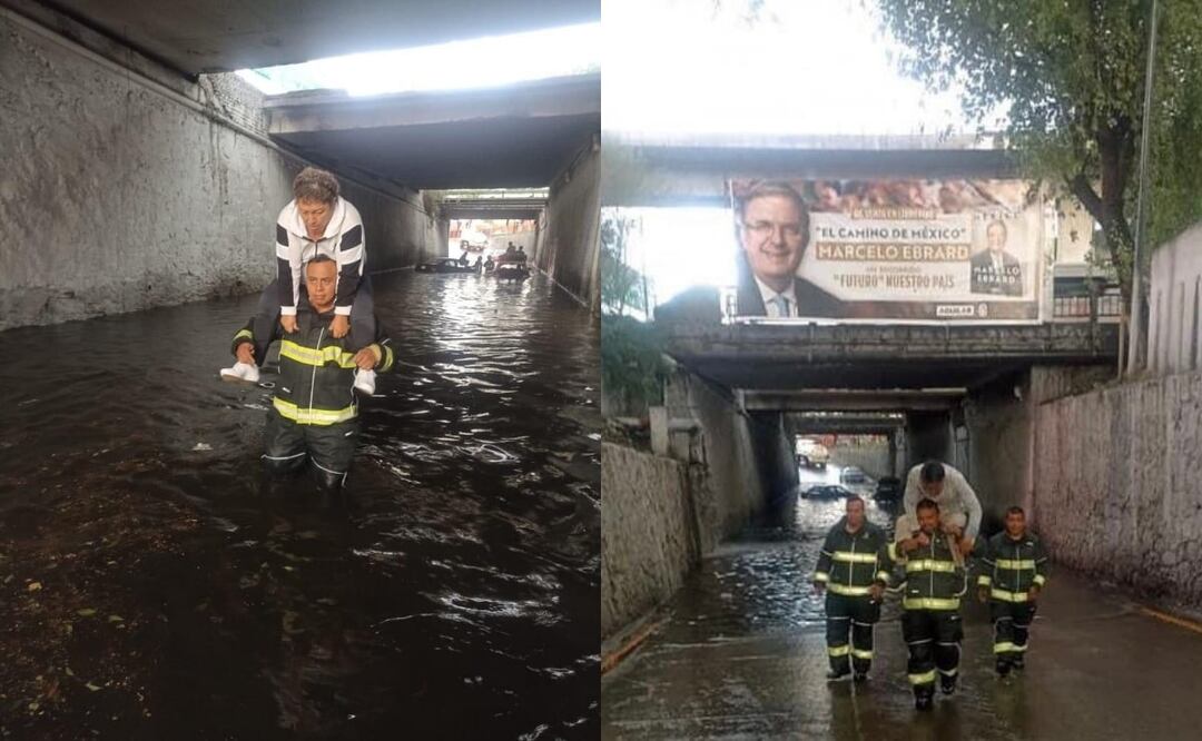 Entre el agua encharcada que subió más de medio metro quedaron los tripulantes de tres autos, que ya no pudieron avanzar para salir del túnel de Mario Colín. Foto: Especial