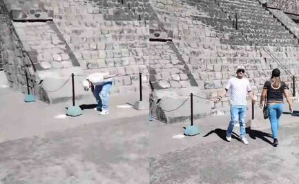 VIDEO: "¡Bájate!" Turista sube a Pirámide de la Luna en Teotihuacán y causa molestia