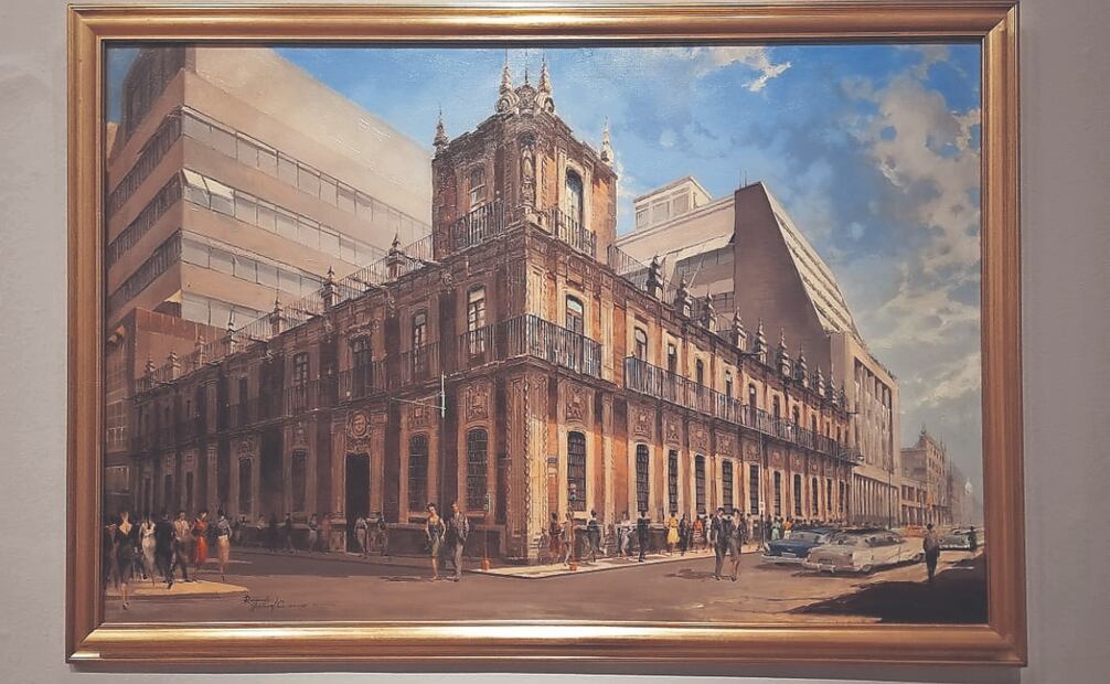 De Raymundo Martínez exhiben Banco Nacional de México, que retrata el edificio Valparaíso, donde el banco exhibe sus obras de arte. Foto: Miguel García/ EL UNIVERSAL
