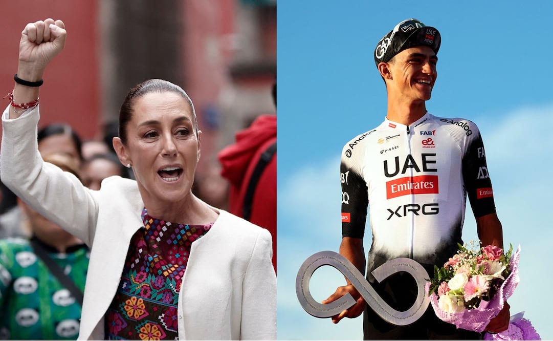 Claudia Sheinbaum en las elecciones judiciales e Isaac Del Toro en el podio del Giro de Italia - Fotos: AFP
