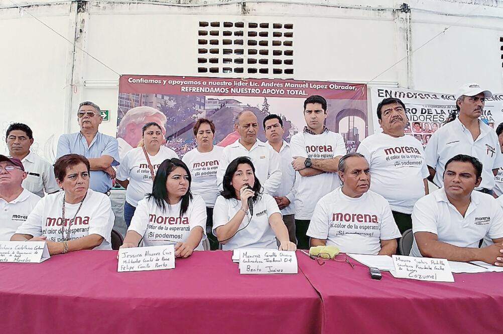 En conferencia de prensa, morenistas inconformes de los 11 municipios de Quintana Roo expresaron su rechazo al desempeño de José Luis Pech. (CORTESÍA MORENA)