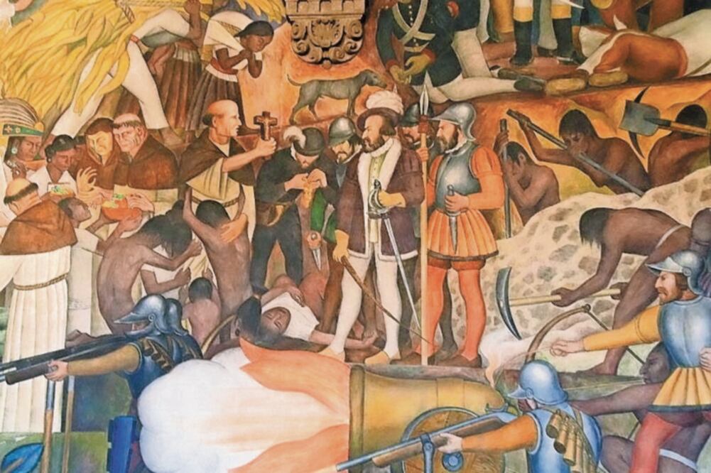 Fragmento del mural Desde la conquista al presente, de Diego Rivera, en Palacio Nacional. Foto: ESPECIAL