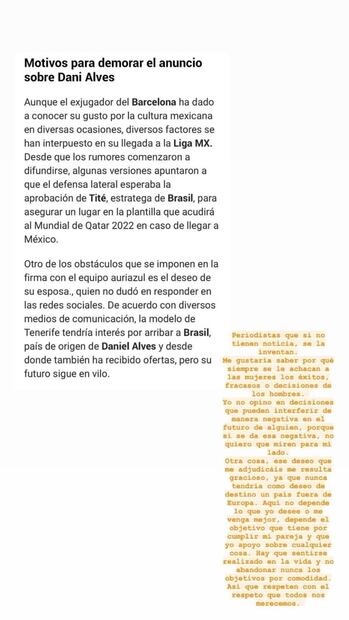 Dani Alves defiende a su esposa y deja en suspenso su fichaje a Pumas