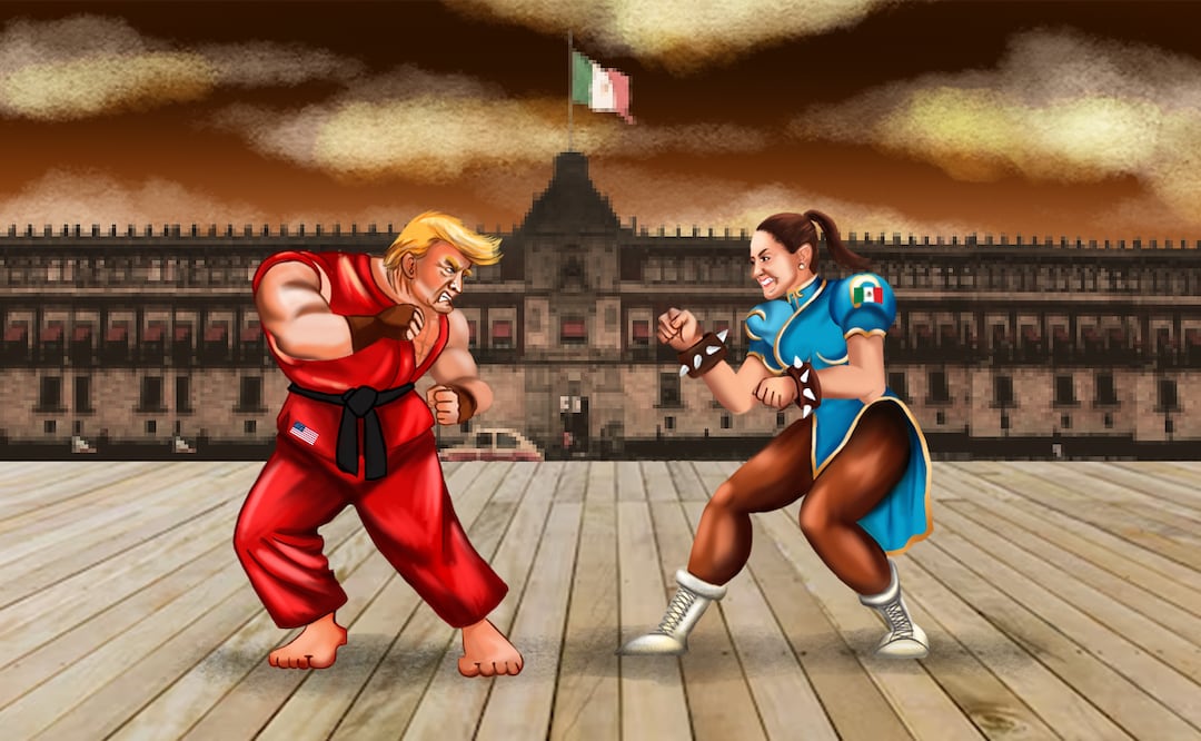 Donald Trump y Claudia Sheinbaum han protagonizado choques de posturas por temas de migración, fentanilo y hasta por el Golfo de México. Ilustración: Guadalupe Manzanares