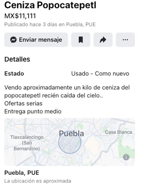 Pretenden vender ceniza volcánica. Foto: Redes sociales