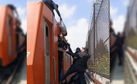 Sujeto ingresa a zona de vías en la Línea B del Metro y sube al techo de un convoy; es detenido