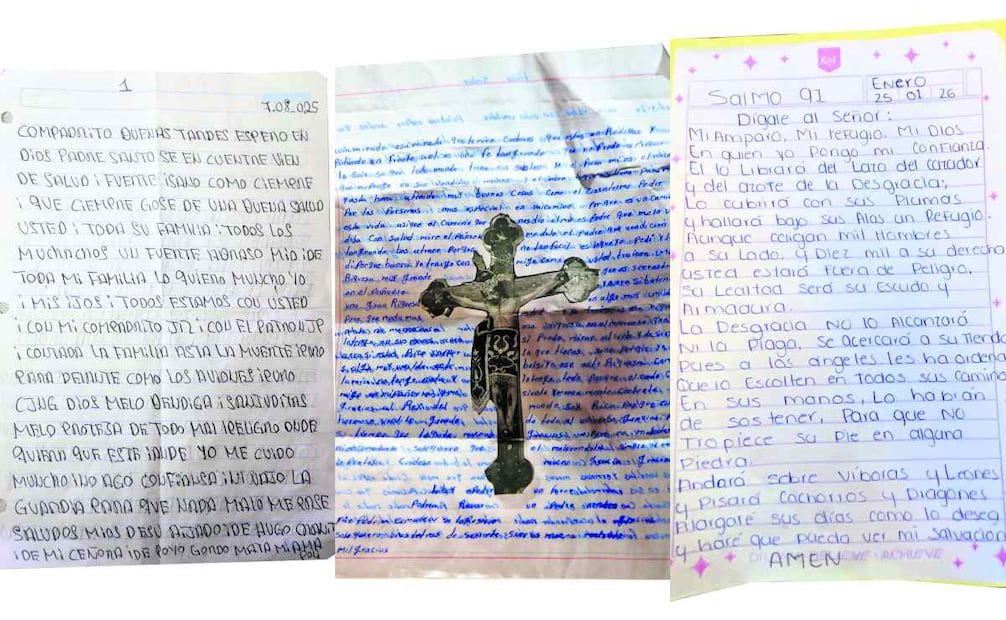Oraciones, salmos y deseos de buena salud se plasmaron en las cartas a El Mencho que fueron encontradas. Fotos: Valente Rosas / EL UNIVERSAL