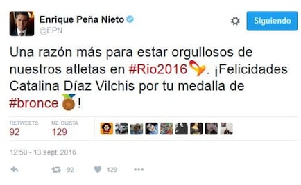 EPN felicita a Catalina Díaz, medallista en los Paralímpicos de Río 2016