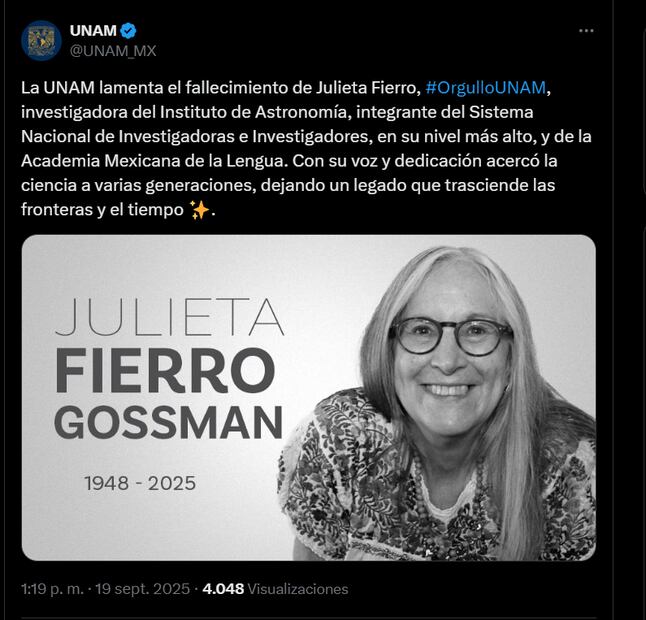 La científica, docente y divulgadora incansable de la ciencia falleció este viernes 19 de septiembre. Foto: captura de pantalla