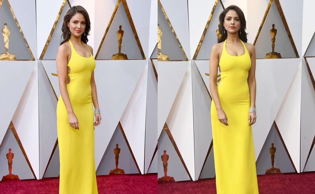 Eiza González a su llegada al Teatro Dolby para el Oscar.Eligió un vestido de Ralph Lauren FOTO: AFP