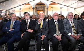 Exrectores de la UNAM Juan Ramón de la Fuente, Francisco Barnés de Castro, José Sarukhán Kermez, José Narro Robles y Enrique Graue (21/09/2026). Foto: Especial