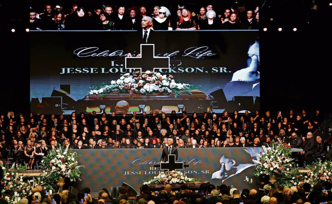 El expresidente estadounidense Barack Obama pronuncia un discurso durante un servicio en honor a Jesse Jackson, en Chicago. Foto: AFP