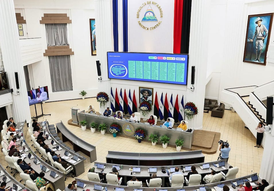 La Asamblea Nacional de Nicaragua, durante el debate de la reforma constitucional propuesta por el presidente Daniel Ortega. FOTO: AFP