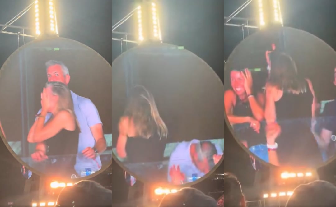 Esta fue la reacción de l apareja al percatarse que su imagen estaba en la pantalla grande del concierto. Foto: X