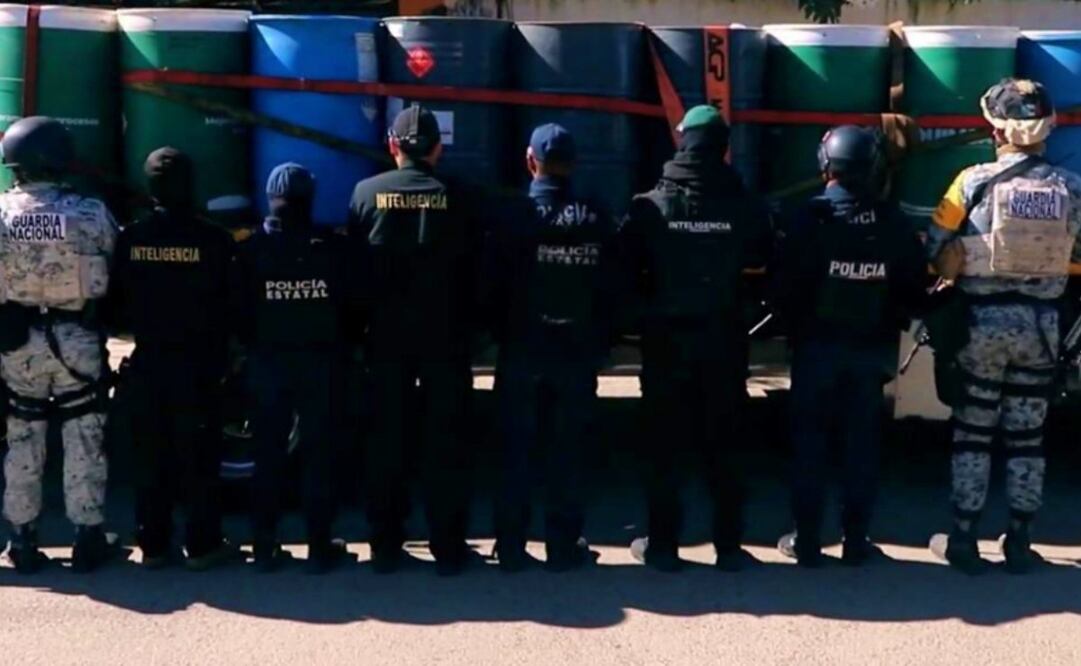 Decomisan, material y precursores para  la producción de drogas sintética de alrededor de 27 millones de dosis (04/11/2025). Foto: Especial