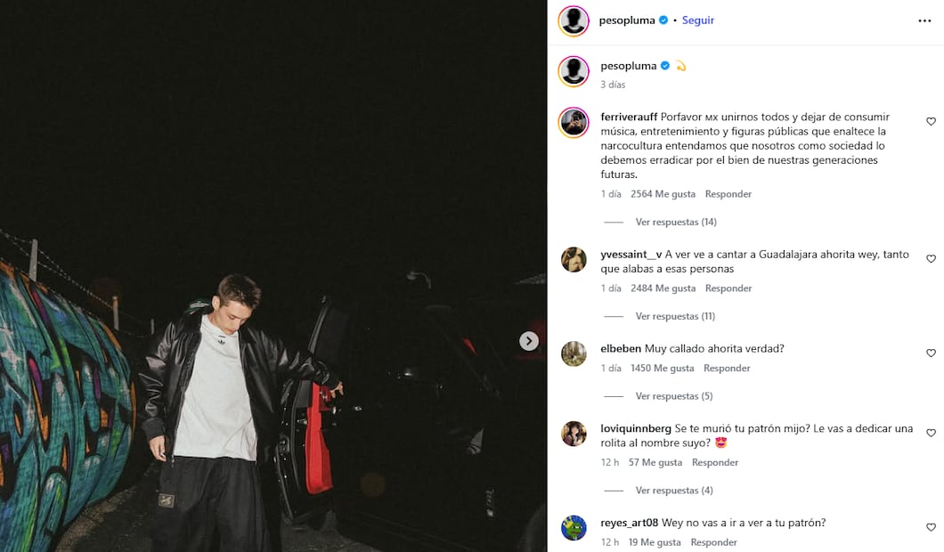 Peso Pluma recibe críticas en su cuenta de Instagram.