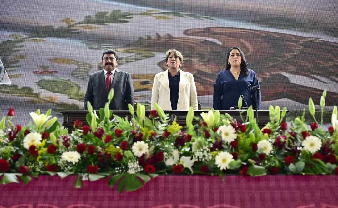 Delfina Gómez asiste a toma de protesta de el nuevo nuevo alcalde de Texcoco, Nazario Gutiérrez Martínez (18/12/2024). Foto: Especial