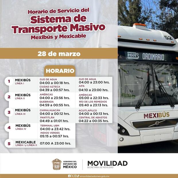 Horarios Mexibús. Foto: Edomex