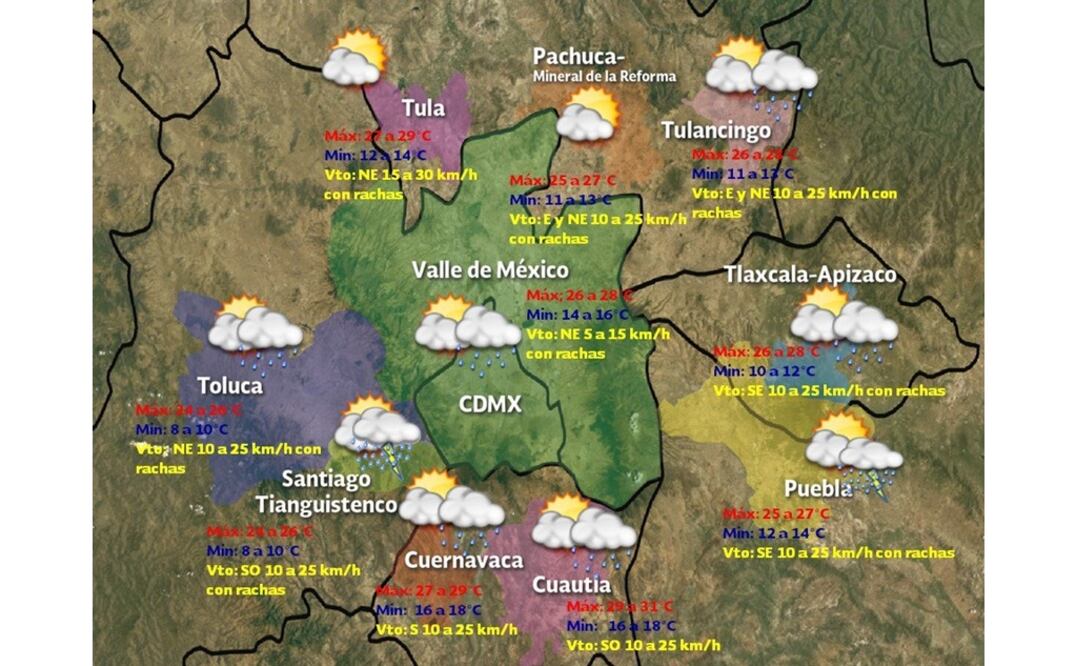 Pronósticos regionales del SMN para esta noche en la llamada Megalópolis. /Tomada de @conagua_clima 