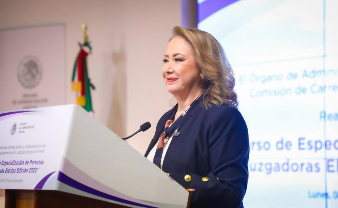 La ministra Yasmín Esquivel en el Curso de Especialización de Personas Juzgadoras Electas 2025 este lunes 8 de septiembre de 2025. Foto: Especial