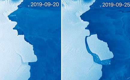 Captan desprendimiento de iceberg de miles de millones de toneladas de hielo en la Antártica