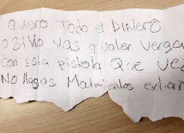 Con esta nota intimidatoria robaron 20 mil pesos de un Coppel