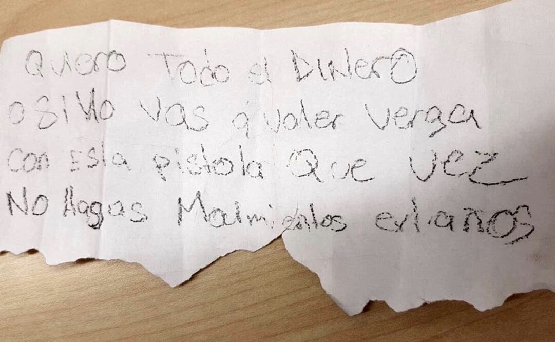 Con esta nota intimidatoria robaron 20 mil pesos de un Coppel