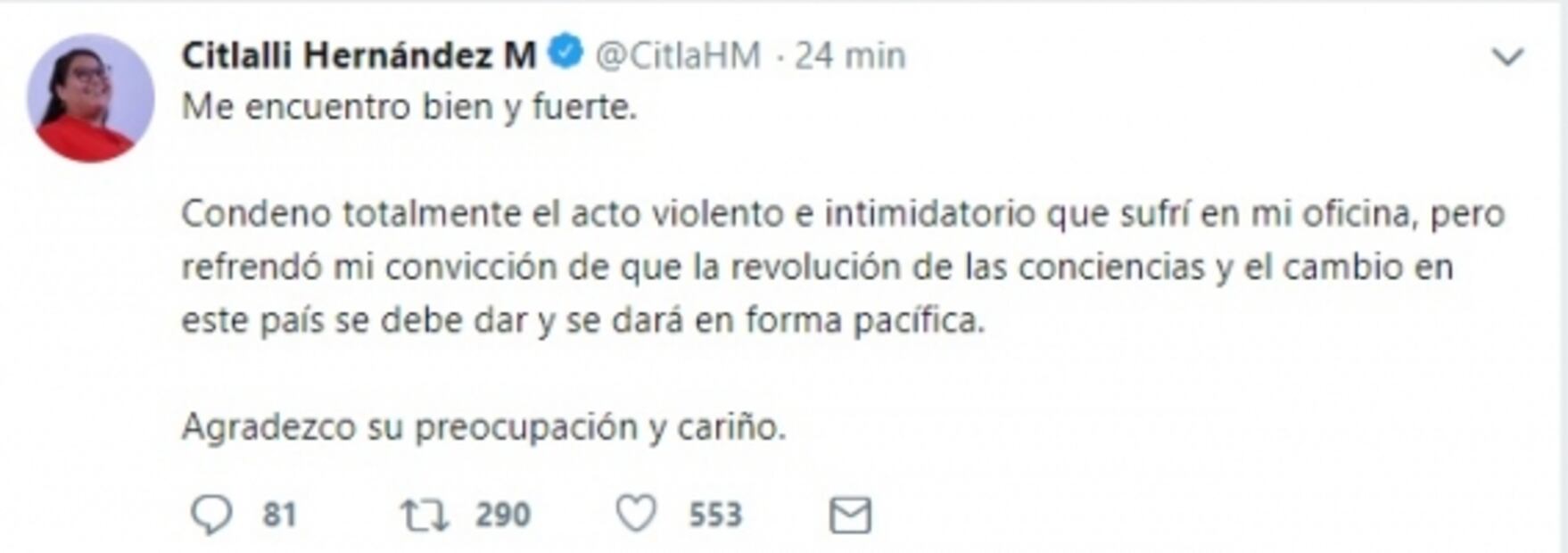 “Me encuentro bien y fuerte”, dice senadora tras estallido de “libro bomba”