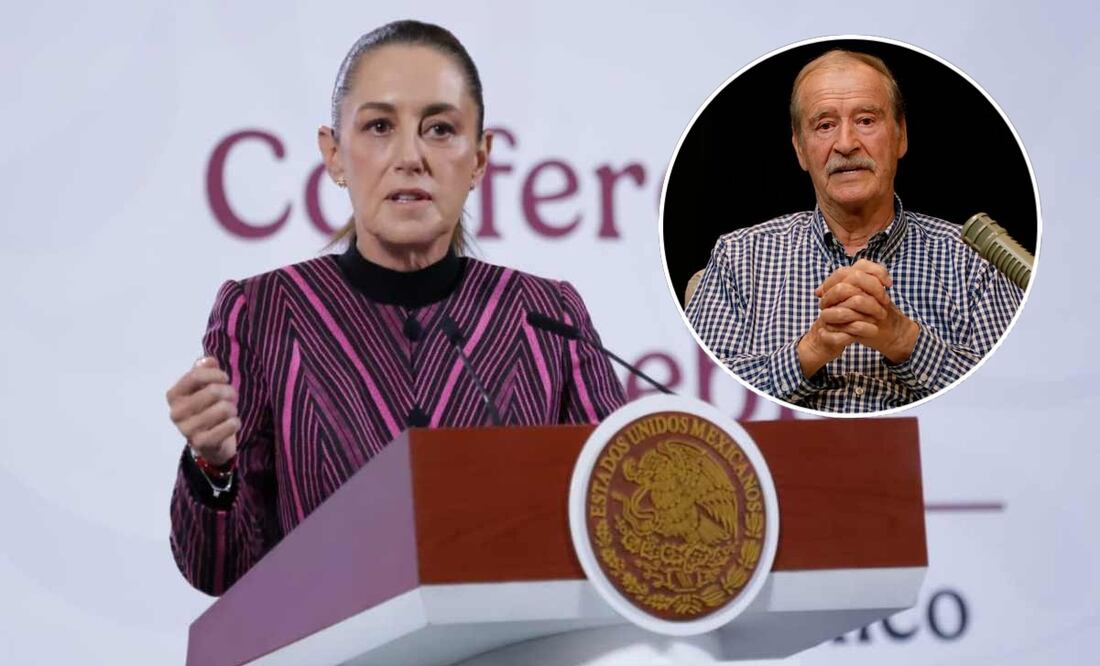 Claudia Sheinbaum, presidenta de México, durante la mañanera del 12 de noviembre del 2025 y el expresidente Vicente Fox. Fotos: Fernanda Rojas/ EL UNIVERSAL y Especial