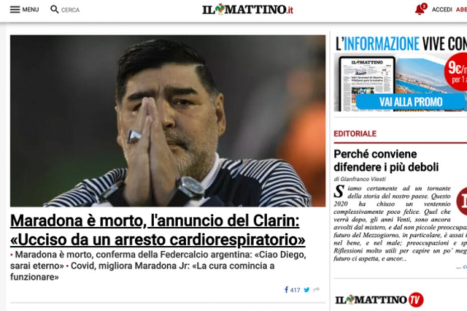 "La muerte de un Dios": así reportan el fallecimiento de Maradona en el mundo