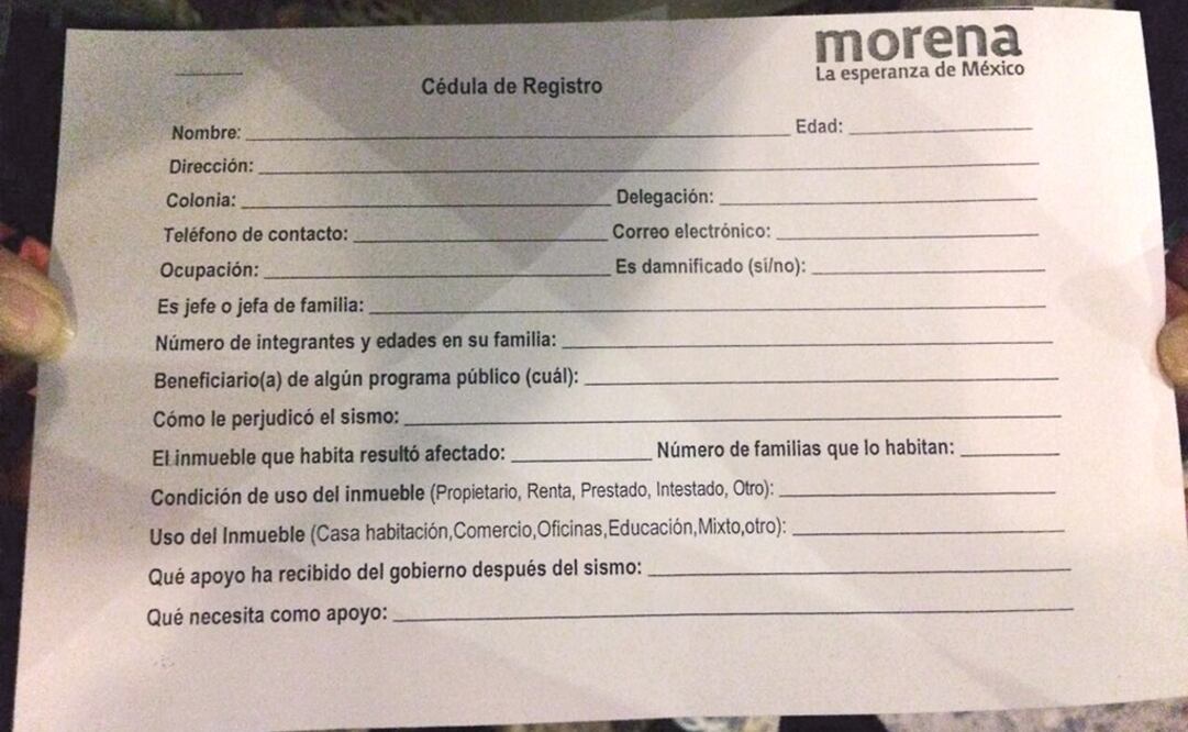 Cédula de registro de Morena. Foto: ESPECIAL