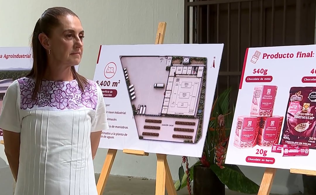 Presidenta Claudia Sheinbaum durante asamblea con productores de cacao en Comalcalco, Tabasco (23/05/2026). Foto: Captura de pantalla