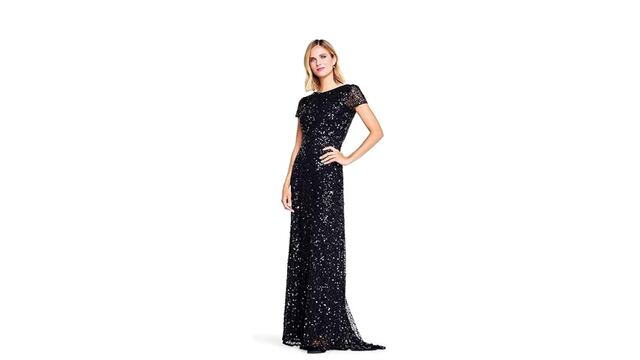 🛒Compra aquí: Adrianna Papell Vestido de Manga Corta con Lentejuelas