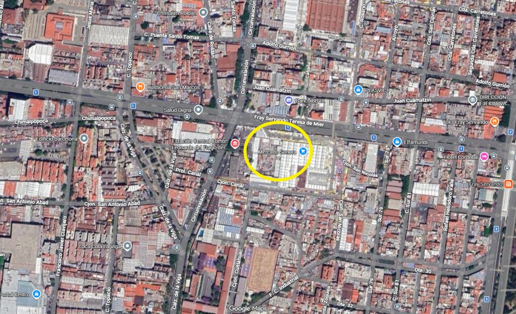 Imagen satelital del Mercado de Sonora en la alcaldía Venustiano Carranza. Foto: Google Maps