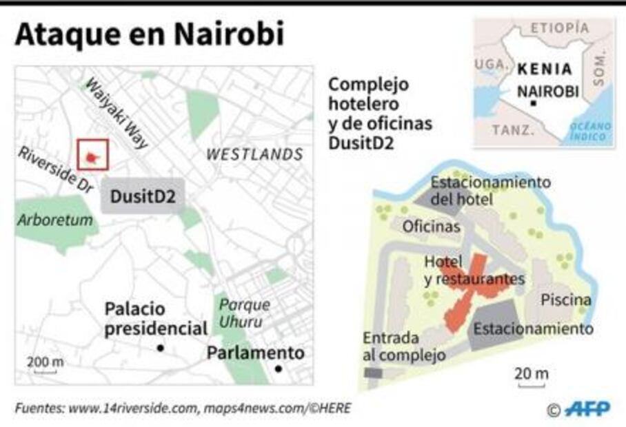 Reportan cinco muertos y al menos 30 heridos tras ataque a hotel de Nairobi