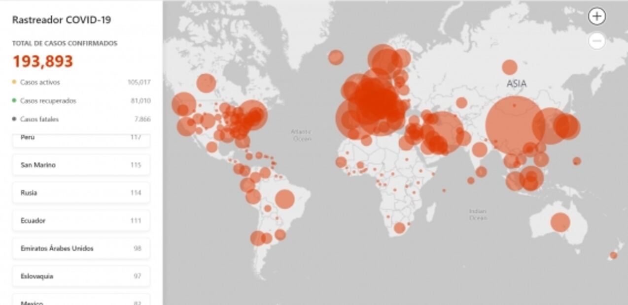Microsoft crea mapa interactivo para seguir los pasos del coronavirus