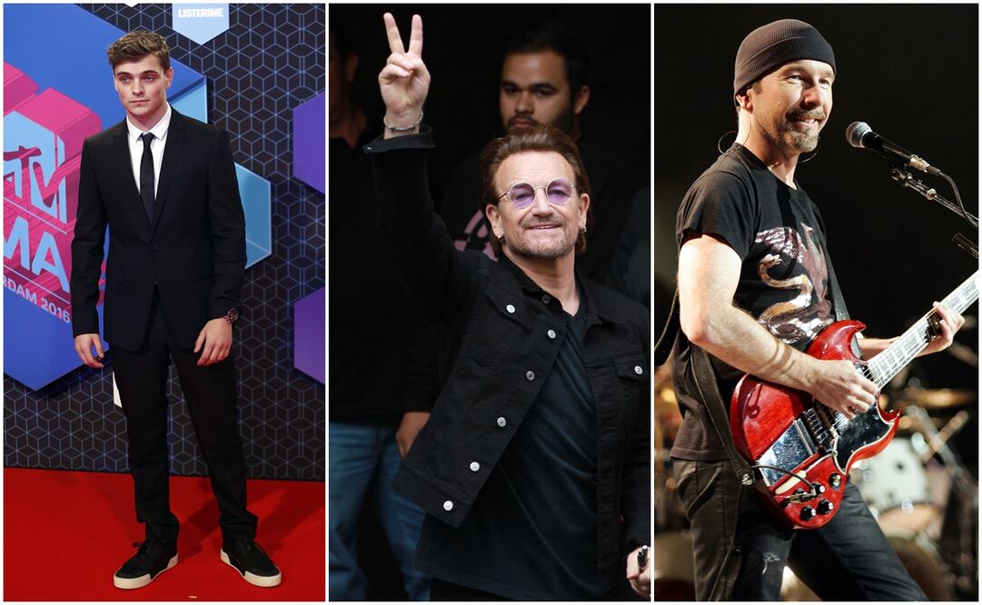 Martin Garrix, Bono y The Edge. Foto: EFE y AP