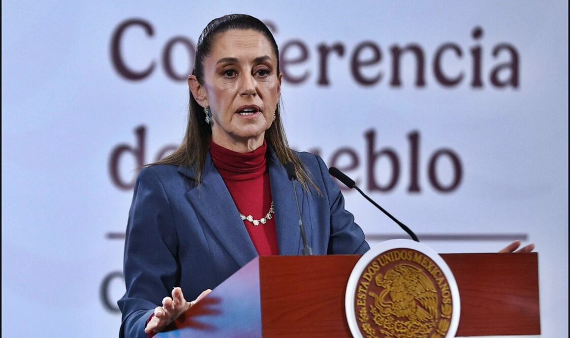 La presidenta Claudia Sheinbaum durante la mañanera del 6 de agosto de 2025. Foto: Berenice Fregoso/EL UNIVERSAL