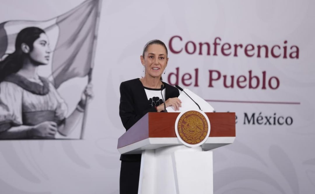 La presidenta Claudia Sheinbaum durante su conferencia de prensa desde Palacio Nacional (08/05/2026). Foto: Carlos Mejía / EL UNIVERSAL
