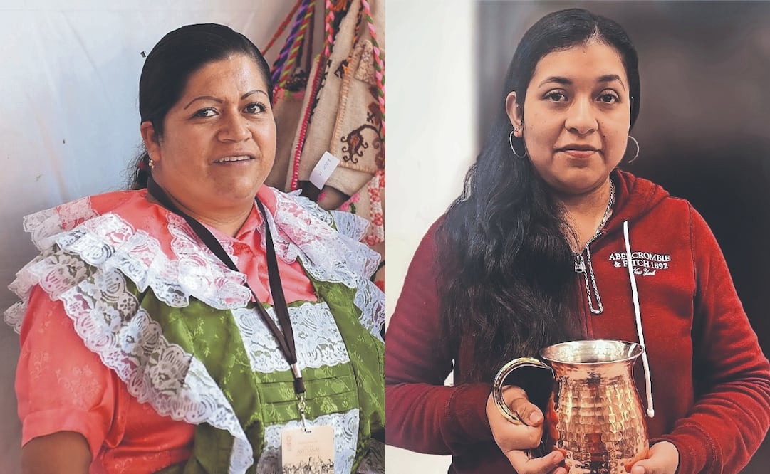 Marlen Martínez, del Estado de México, exhibirá un textil; y Gabriela Ziranda, de Michoacán, una pieza de cobre. Fotos: Secretaría General Iberoamericana
